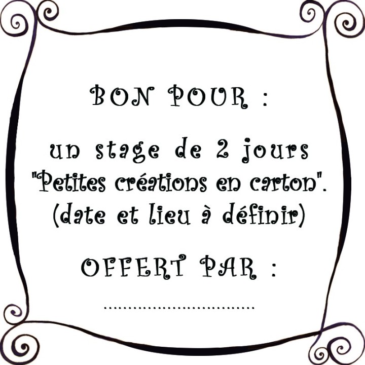 Bon pour un stage "Petites créations en cartons"